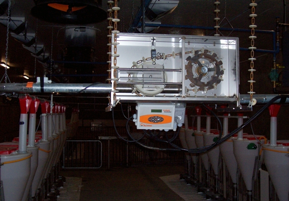 Big Dutchman chain disc feeding system hog farming equipment pics